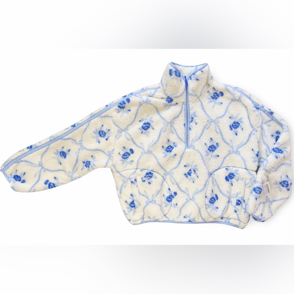 Old Navy Delft Printed Loose Sherpa Quarter Zip Pullover - Picture 3 of 3